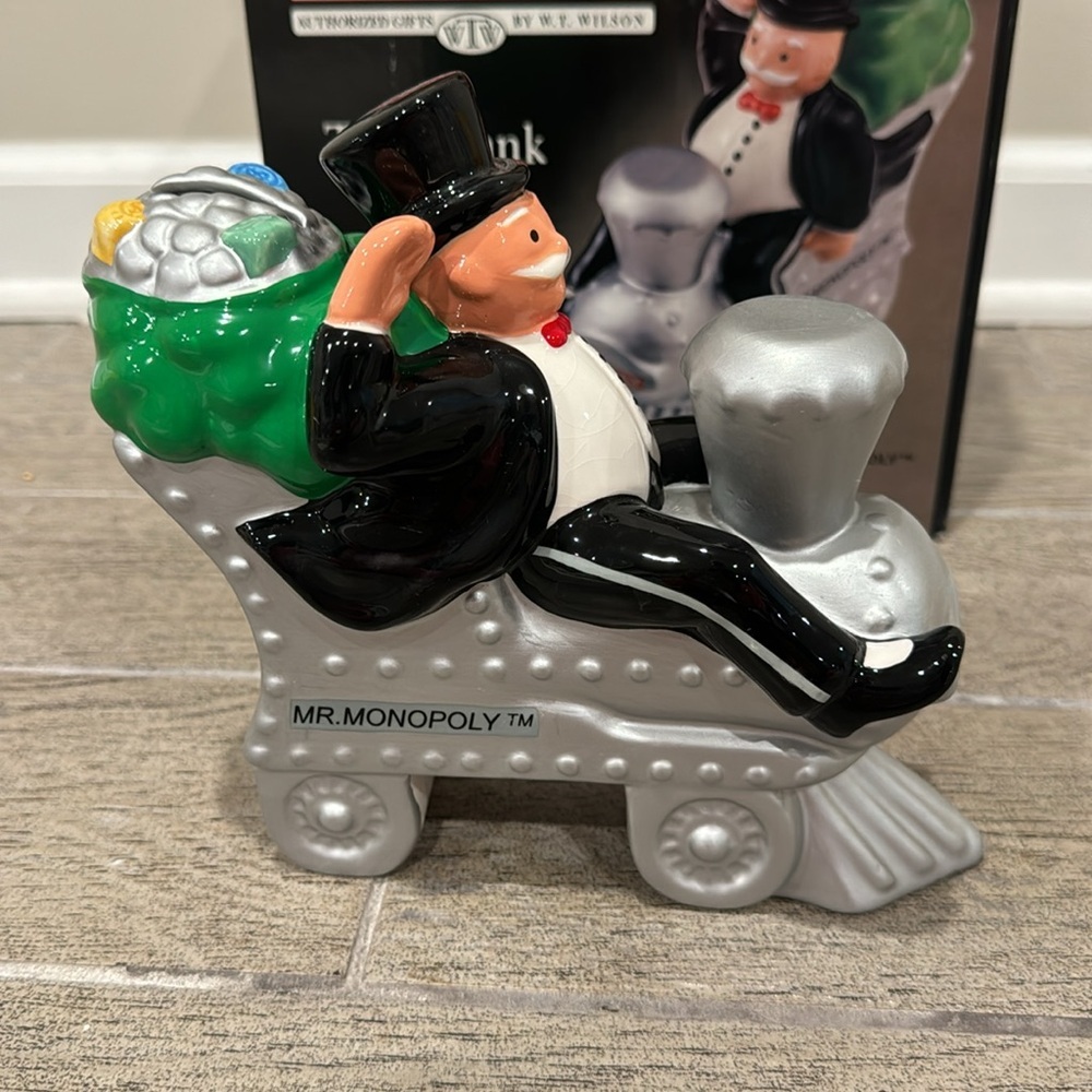 MR. MONOPOLY BANK Uncle Milburn Pennybag Monopoly Train Ceramic Hasbro 1998 - Picture 2 of 8